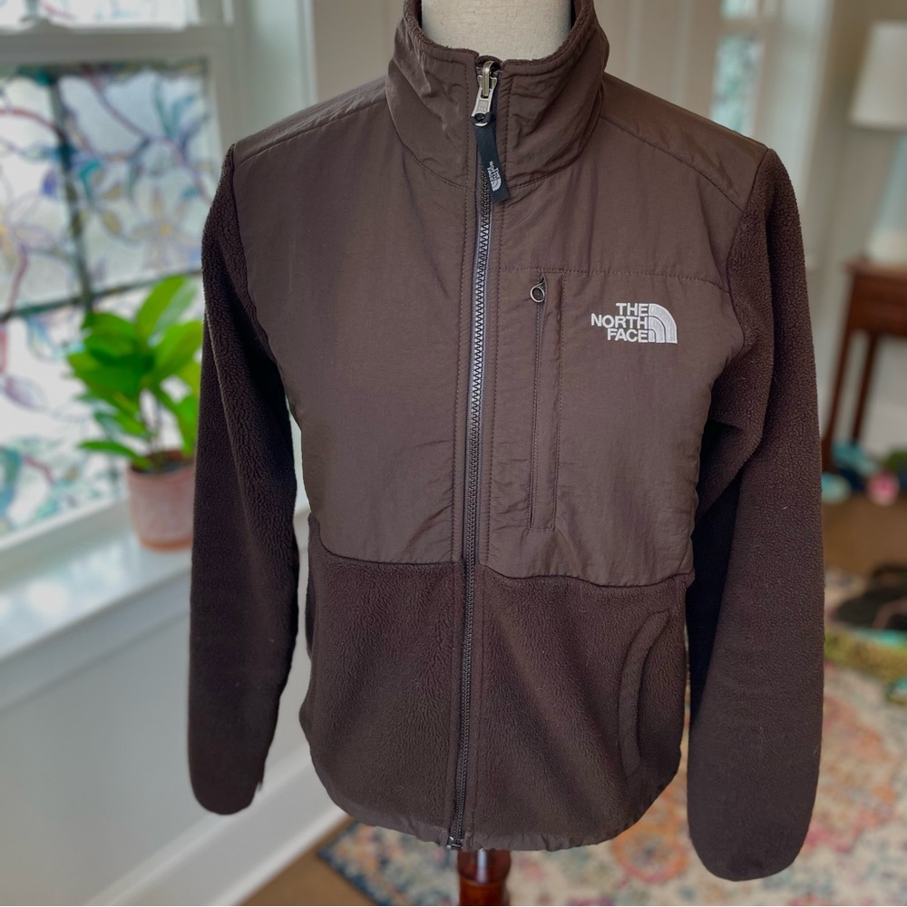 North Face Polartec Recycled Fleece Jacket brown zip up long sleeve Women's S